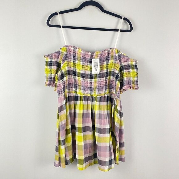 Torrid Peplum Gauze Smocked Plaid Off-Shoulder Top - Yellow, Black 2xl - Picture 1 of 11